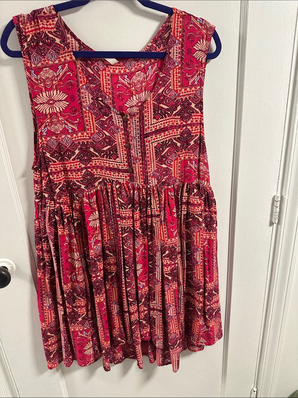 Vintage Free People Print Sleeveless Dress/Tunic in Fuchsia
